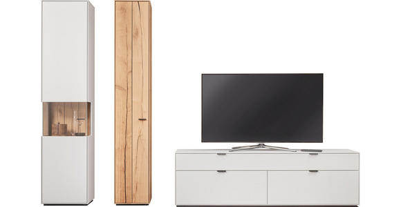 WOHNWAND 3-teilig  in Weiß, Eichefarben  294,3/205,5/45,2 cm  - Eichefarben/Weiß, Design, Glas/Holz (294,3/205,5/45,2cm) - Dieter Knoll