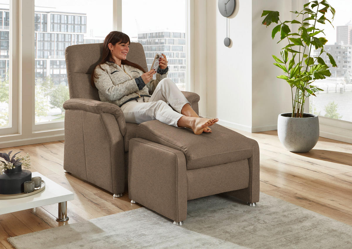 SESSEL Flachgewebe Hellbraun  - Hellbraun/Alufarben, Konventionell, Textil/Metall (90/100/89cm) - Beldomo Comfort