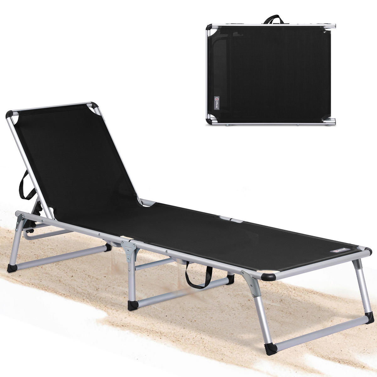 STRANDLIEGE - Silberfarben/Schwarz, Basics, Textil/Metall (190/73/62cm) - Modante