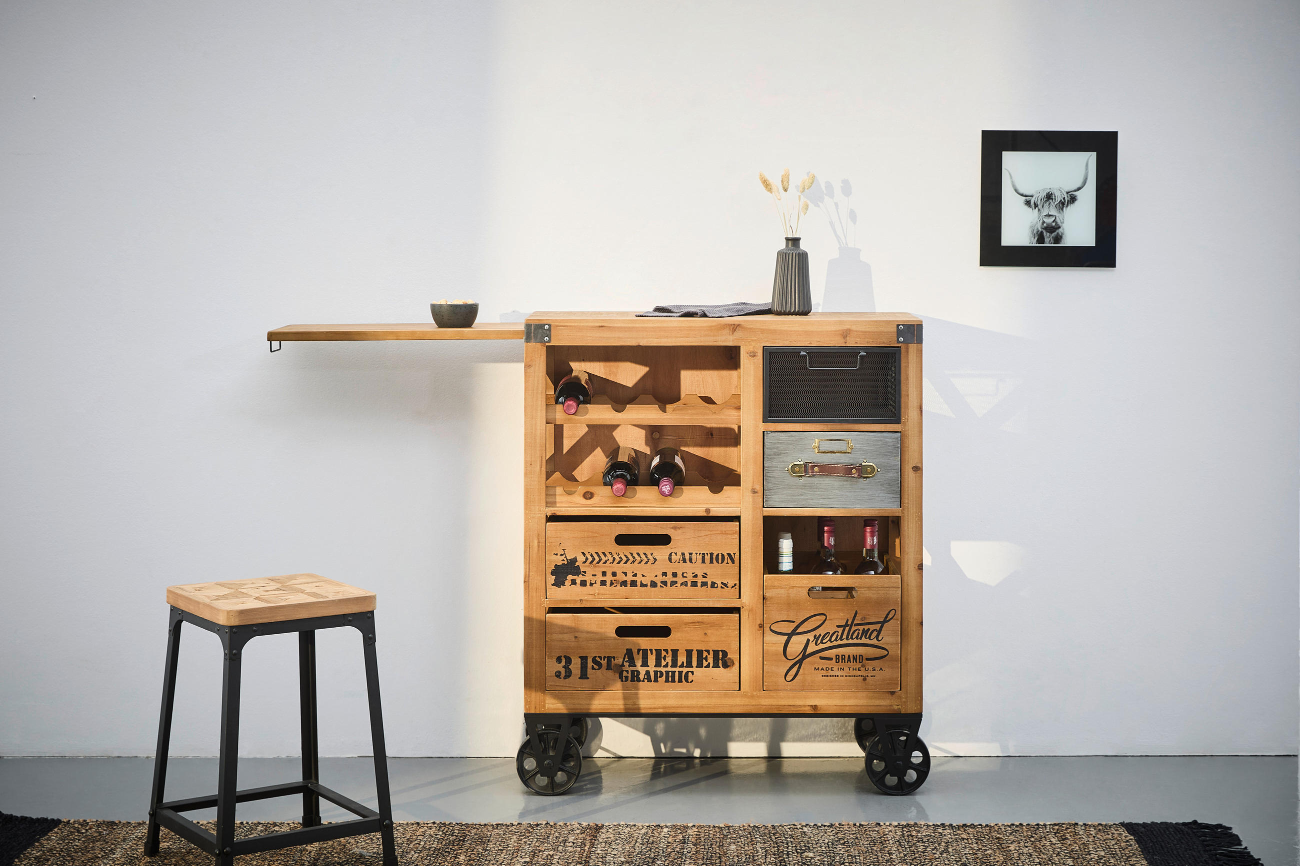 BARWAGEN Tanne massiv Naturfarben, Schwarz, Grau  - Schwarz/Naturfarben, LIFESTYLE, Holz/Metall (82,5/32,5/98cm) - Landscape