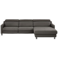 ECKSOFA in Echtleder Graubraun  - Graubraun/Schwarz, Design, Leder/Metall (291/176cm) - Valdera