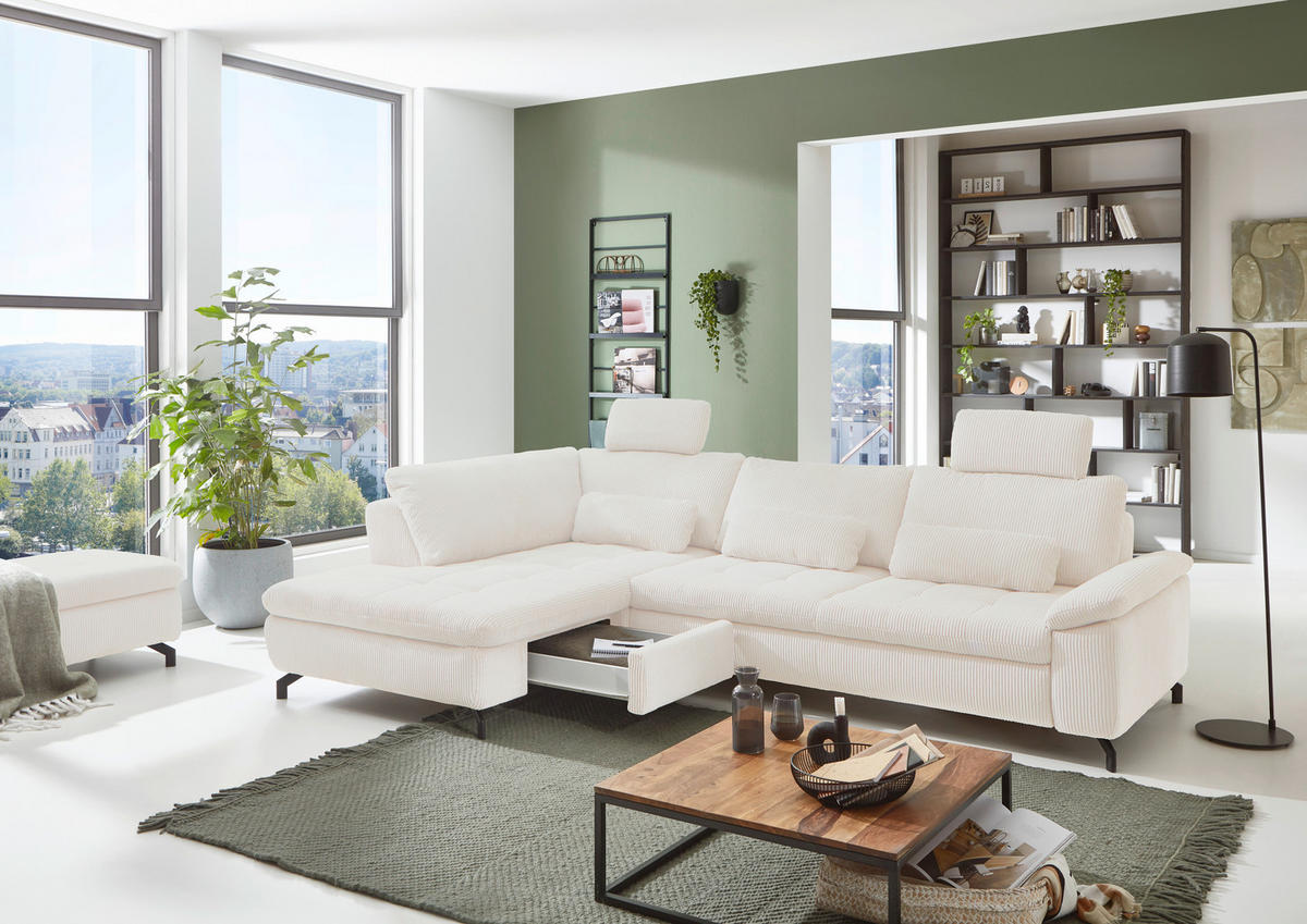ECKSOFA in Cord, Velours Beige  - Beige/Schwarz, Design, Textil/Metall (197/291cm) - Beldomo Style