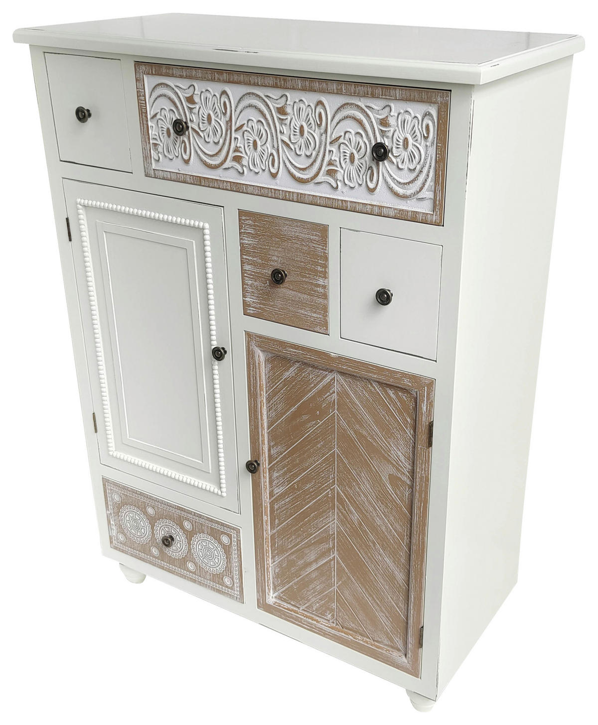 KOMODA, naravne barve, bela, svetlo rjava  - svetlo rjava/črna, Romantika, kovina/leseni material (83/115/40cm) - Landscape