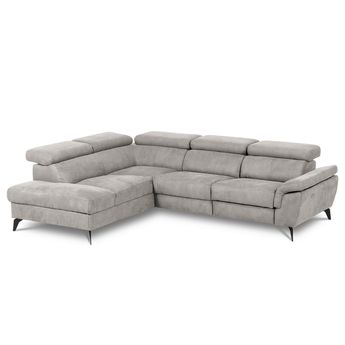ECKSOFA SONO in Lederlook Grau Armteilverstellung, Kopfteilverstellung  210/265 cm  - Schwarz/Grau, Design, Textil/Metall (210/265cm) - Livetastic