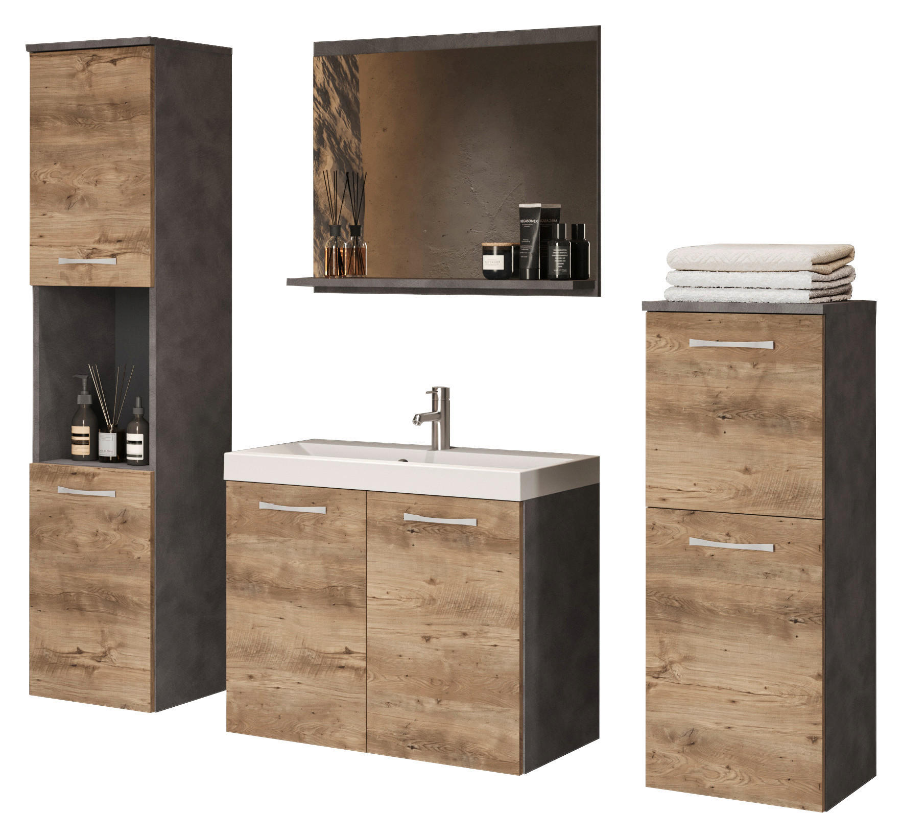 Badezimmer Malo-Matera5-teilig 5-teilig  in  - Kastanieneichefarben/Weiss, Lifestyle, Keramik/Holzwerkstoff (120/132,8/30,2cm) - P & B
