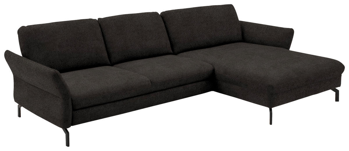 ECKSOFA in Velours Dunkelbraun  - Dunkelbraun/Schwarz, Design, Textil/Metall (306/179cm) - Beldomo System