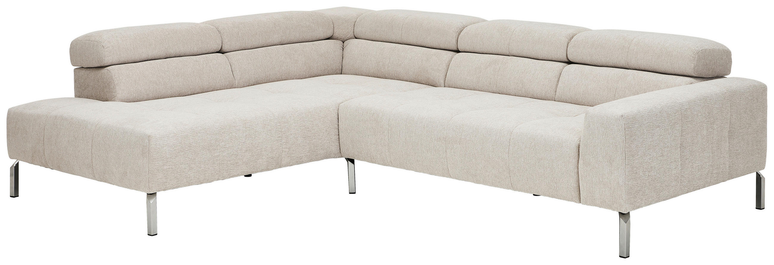 ECKSOFA Naturfarben Flachgewebe  - Chromfarben/Naturfarben, KONVENTIONELL, Textil/Metall (224/282cm) - Hom`in