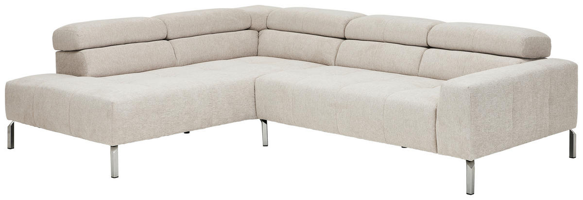 ECKSOFA Naturfarben Flachgewebe  - Chromfarben/Naturfarben, KONVENTIONELL, Textil/Metall (224/282cm) - Hom`in