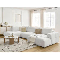 WOHNLANDSCHAFT  FUJI  Weiß Bouclé  - Schwarz/Weiß, MODERN, Kunststoff/Textil (204/377/160cm)