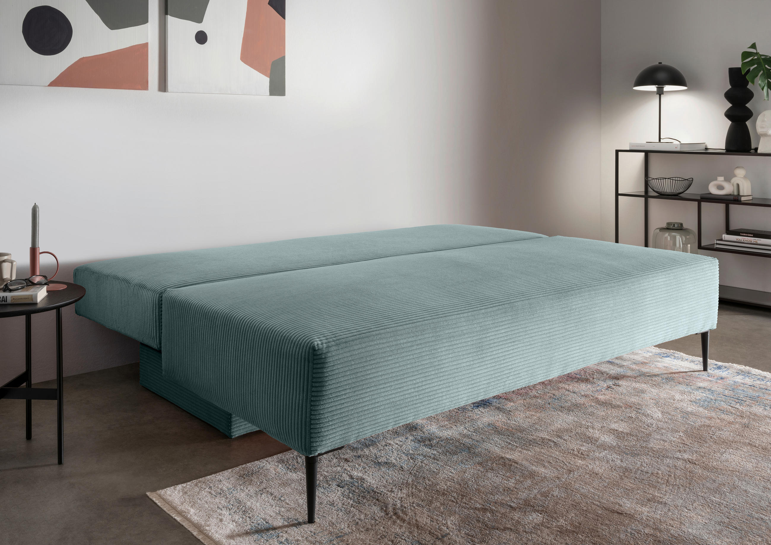 SCHLAFSOFA in Cord Hellblau  - Schwarz/Hellblau, Modern, Textil/Metall (198/90/100cm) - Livetastic