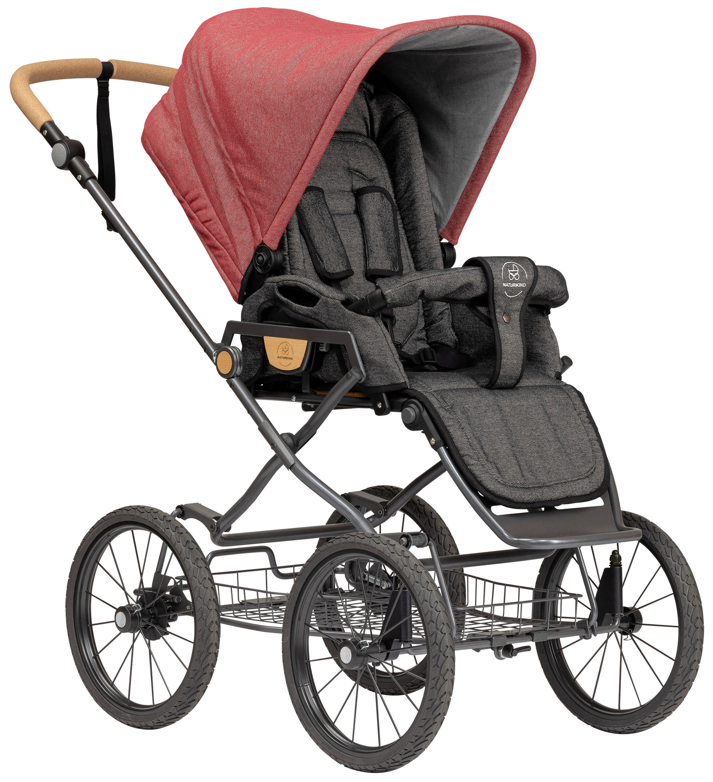 KINDERWAGEN IDA  - Bordeaux/Anthrazit, Basics, Textil/Metall (62/110/110cm) - Naturkind