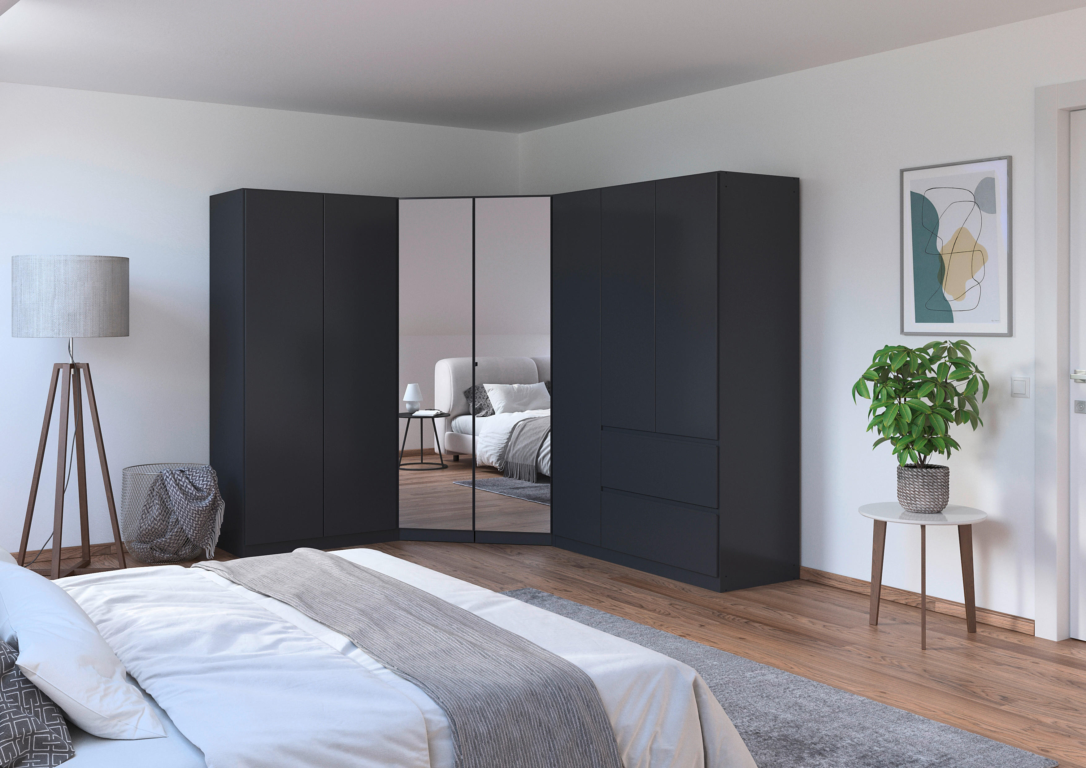 ECKKLEIDERSCHRANK 208/197/253 cm  - Chromfarben/Grau, Modern, Holzwerkstoff (208/197/253cm) - Rauch Möbel