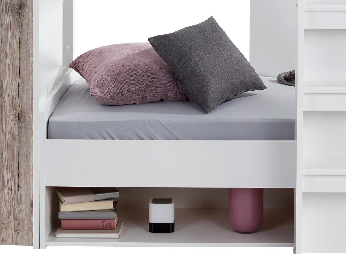 ETAGENBETT 90/200 cm Weiß, Eichefarben  - Eichefarben/Weiß, KONVENTIONELL, Holzwerkstoff (90/200cm) - MID.YOU