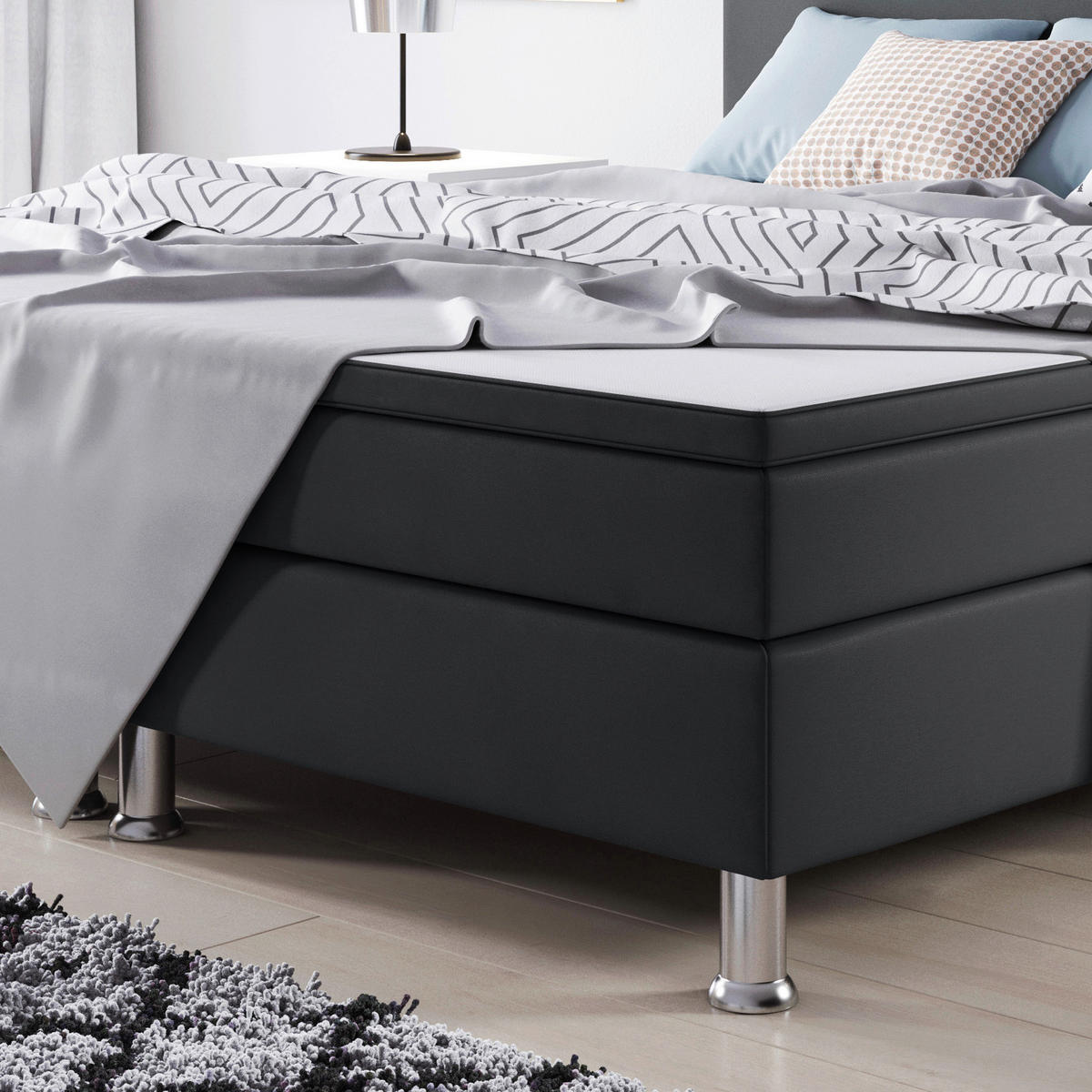 BOXSPRINGBETT 180/200 cm  in Anthrazit  - Anthrazit/Silberfarben, KONVENTIONELL, Textil/Metall (180/200cm) - MID.YOU