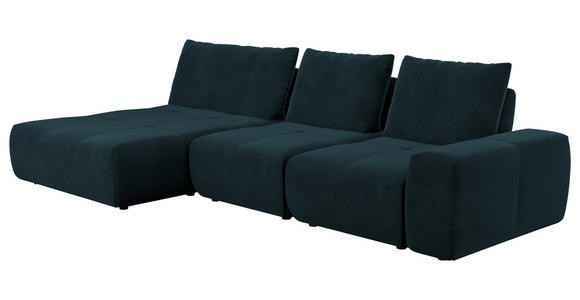 ECKSOFA in Velours Dunkelblau  - Schwarz/Dunkelblau, Design, Kunststoff/Textil (174/342cm) - Xora