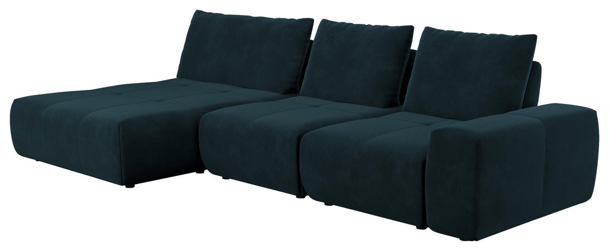 ECKSOFA in Velours Dunkelblau  174/347 cm  - Schwarz/Dunkelblau, Design, Kunststoff/Textil (174/347cm) - Xora