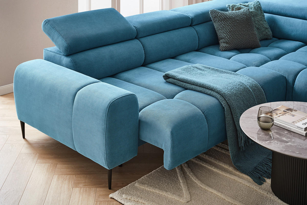 SEDEŽNA GARNITURA, rebrasti žamet siva  - črna/siva, Moderno, kovina/tekstil (216/300/0cm) - Welnova