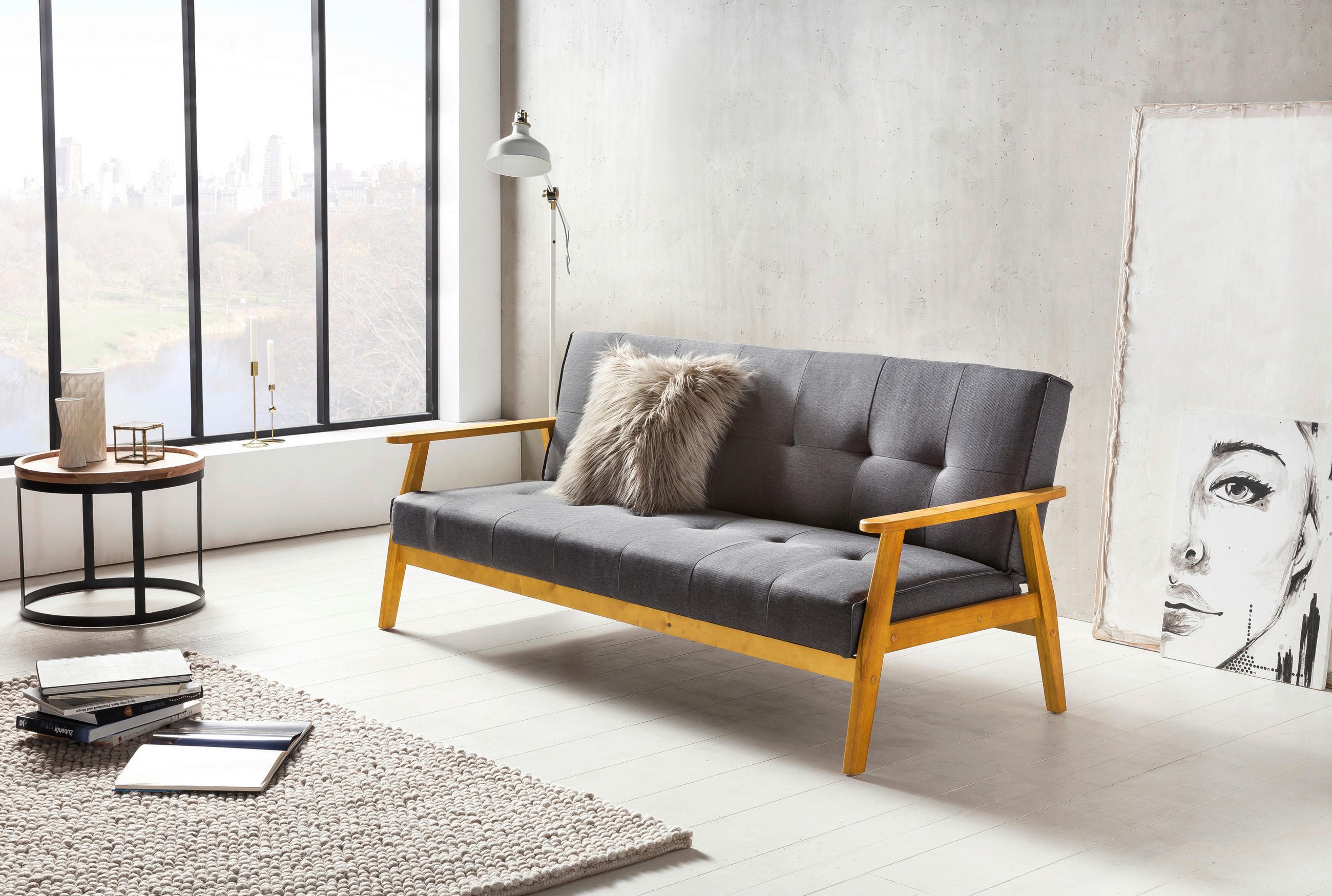SCHLAFSOFA in Webstoff Naturfarben, Dunkelgrau  - Dunkelgrau/Naturfarben, MODERN, Holz/Textil (190/81/85cm) - Livetastic