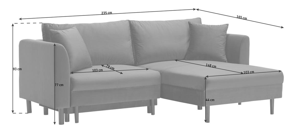 ECKSOFA Dunkelgrau Velours  - Dunkelgrau/Schwarz, Design, Holz/Textil (235/165cm) - Ti'me
