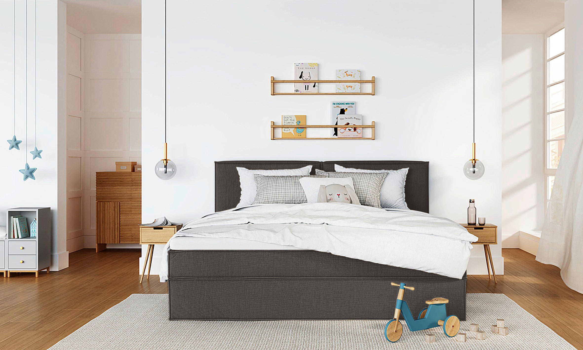 BOXSPRINGBETT 240/220 cm  in Dunkelgrau  - Dunkelgrau, Design, Textil (240/220cm) - home24