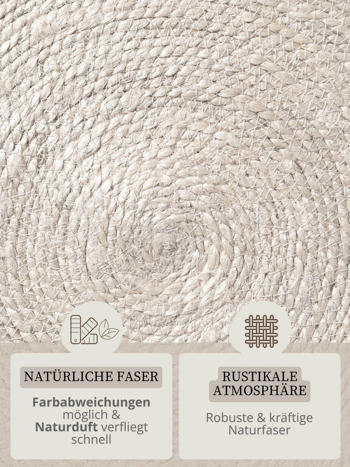 JUTETEPPICH 150 cm Jute Braided Creme, Schwarz rund  - Creme/Schwarz, Basics, Textil (150cm) - Hanse Home
