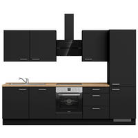 KÜCHENBLOCK 300 cm   in Schwarz, Eichefarben  - Edelstahlfarben/Eichefarben, MODERN, Holzwerkstoff/Metall (300cm) - Nobilia