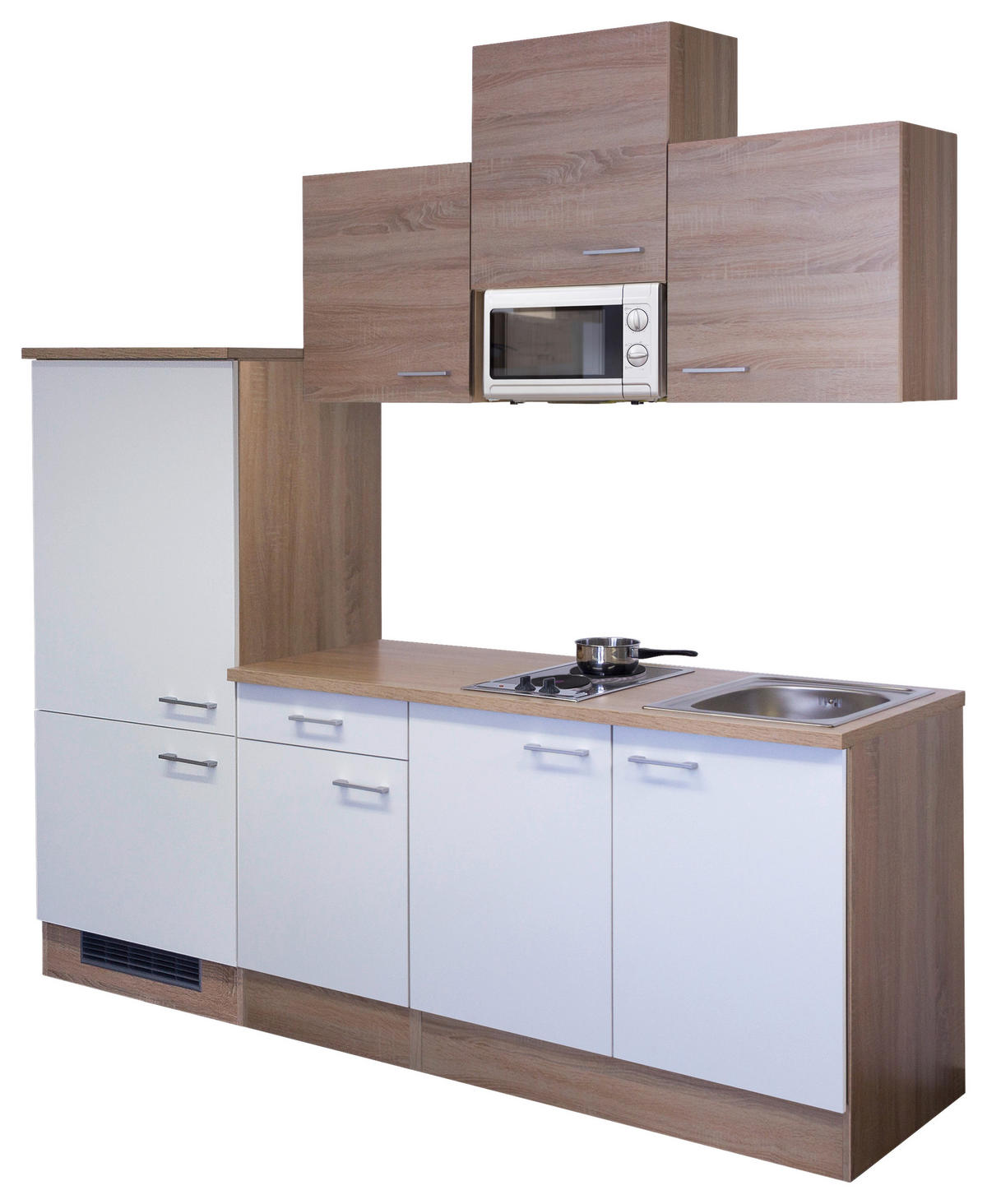 KÜCHENBLOCK 210 cm   in Weiß, Sonoma Eiche  - Alufarben/Weiß, MODERN, Holzwerkstoff/Kunststoff (210cm) - FlexWell