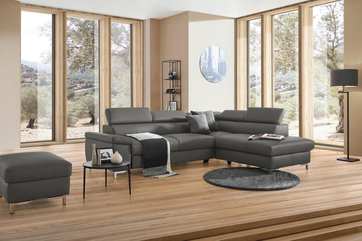 ECKSOFA in Echtleder Anthrazit  - Chromfarben/Anthrazit, Design, Leder/Metall (268/213cm) - Stylife