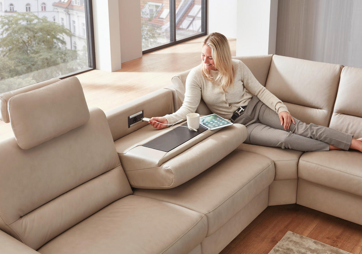 ECKSOFA in Echtleder Perlmutt  249/290 cm  - Perlmutt/Schwarz, KONVENTIONELL, Leder/Metall (249/290cm) - Beldomo Premium
