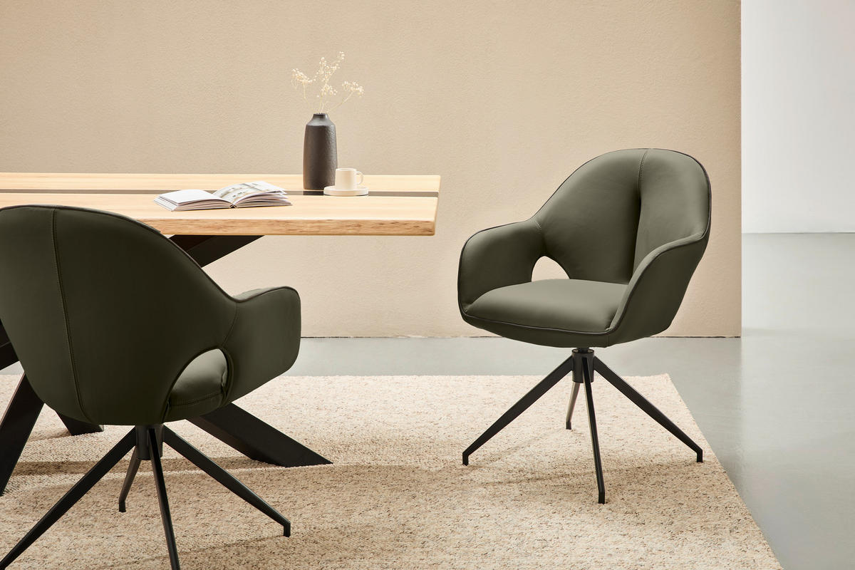 ARMLEHNSTUHL  in Eisen Echtleder pigmentiert  - Schwarz/Grün, Design, Leder/Metall (62/85/64cm) - Novel