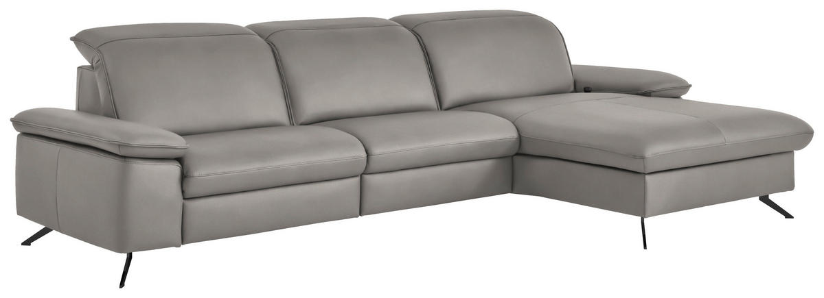 ECKSOFA  Echtleder Hellgrau  - Hellgrau/Schwarz, Design, Leder/Metall (307/169cm) - Beldomo Premium