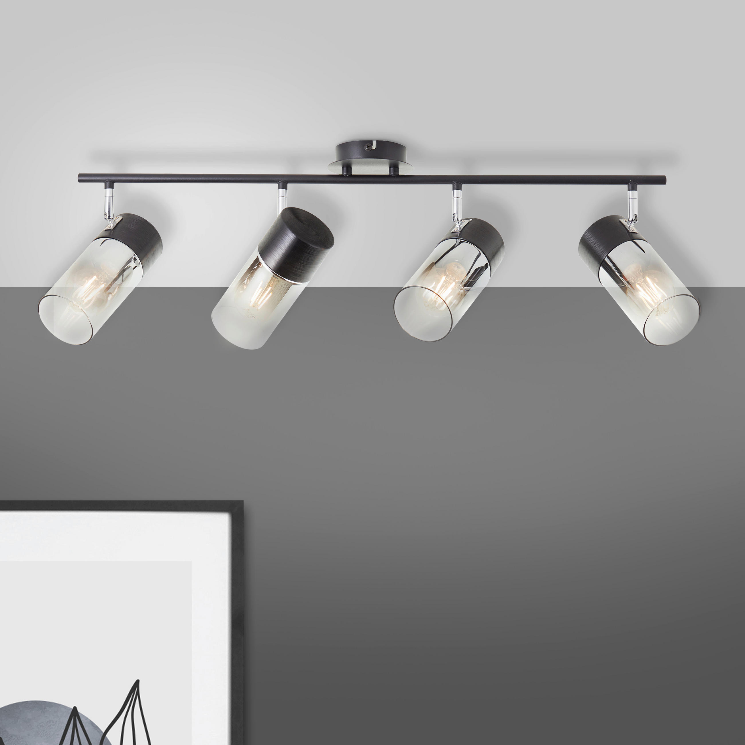 DECKENSTRAHLER 74,5/23,5/14,5 cm   - Transparent/Schwarz, LIFESTYLE, Glas/Metall (74,5/23,5/14,5cm) - Brilliant