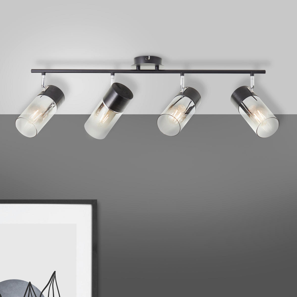 DECKENSTRAHLER 74,5/23,5/14,5 cm   - Transparent/Schwarz, LIFESTYLE, Glas/Metall (74,5/23,5/14,5cm) - Brilliant