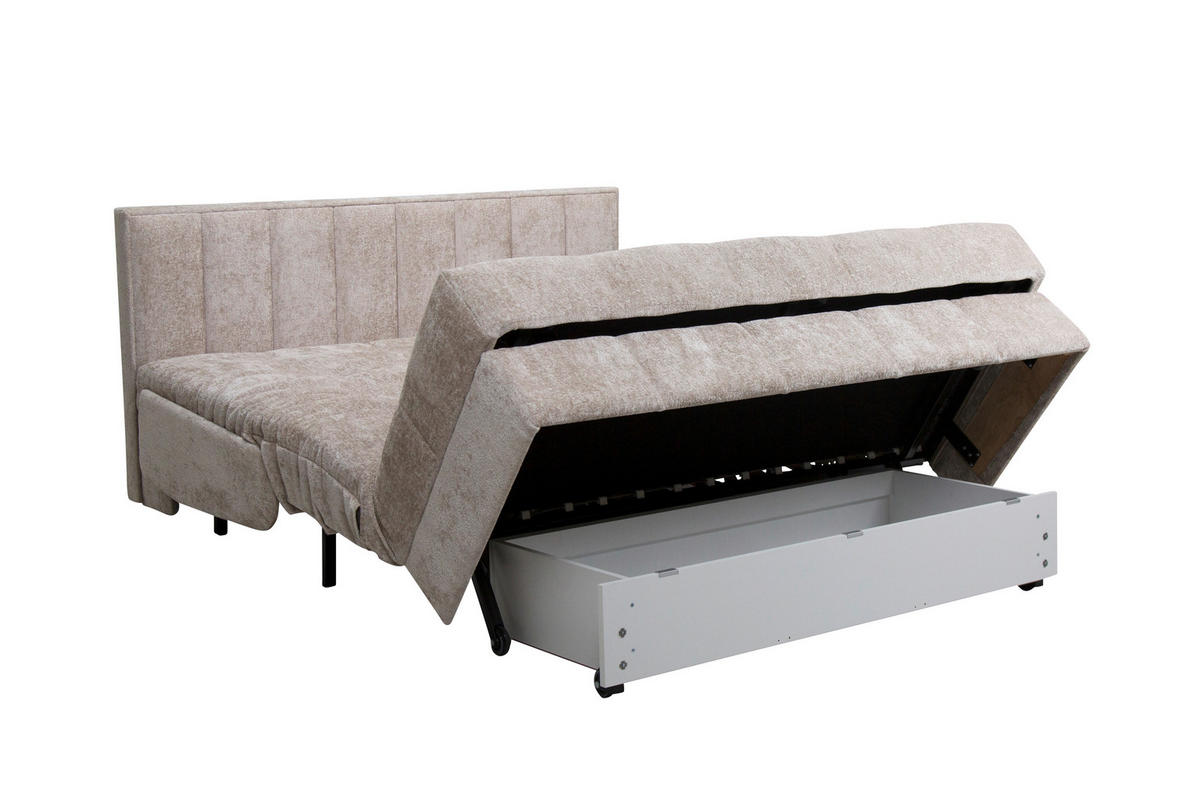 SCHLAFSOFA  mit Stoffauswahl, Schlafen auf Sitzhöhe Chenille Creme  - Creme/Schwarz, KONVENTIONELL, Kunststoff/Textil (166/93/106cm) - home24