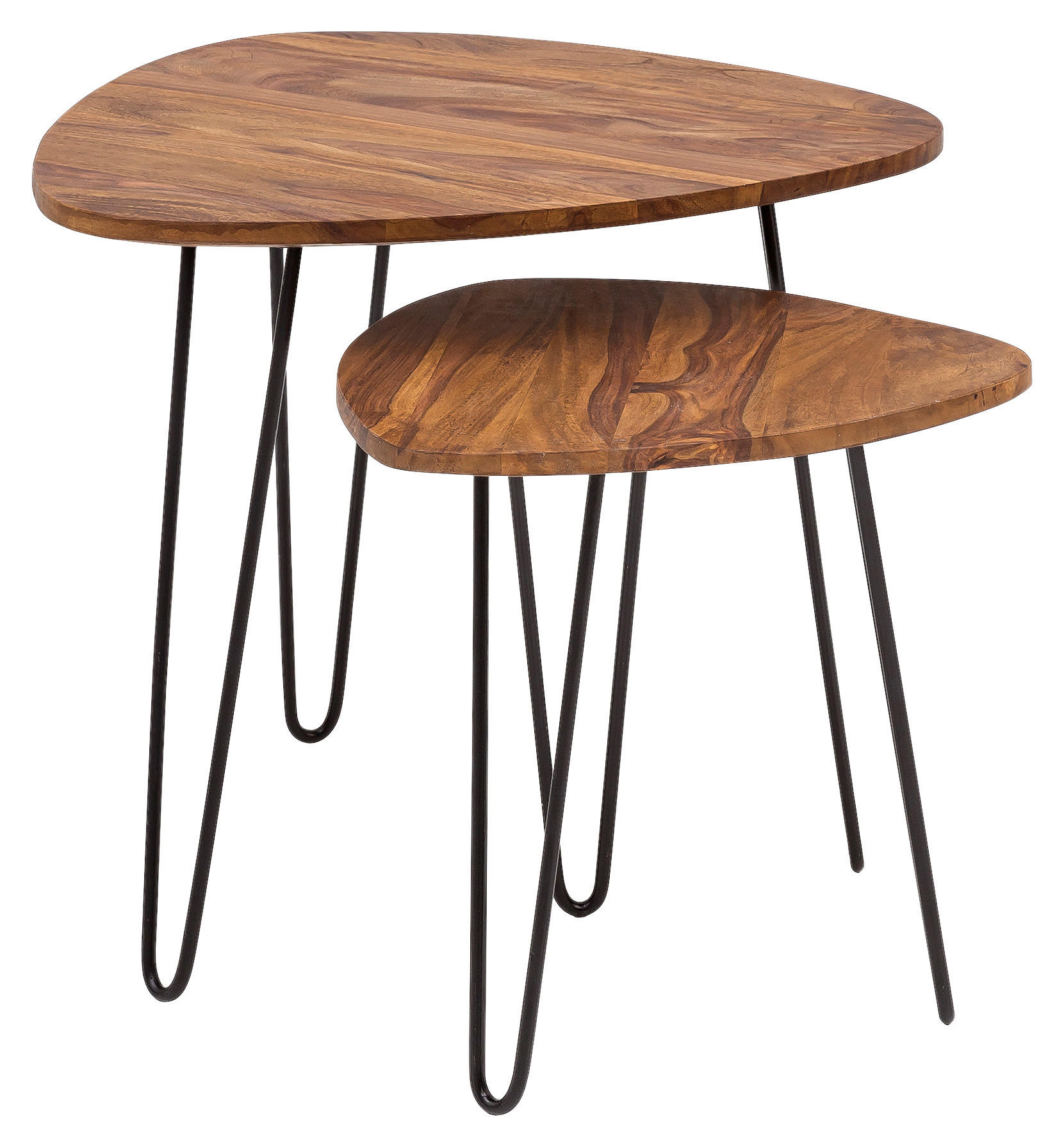 SATZTISCH 60/56/60 cm Sheesham massiv Sheeshamfarben Freiform  - Sheeshamfarben/Schwarz, Design, Holz/Metall (60/56/60cm) - MID.YOU