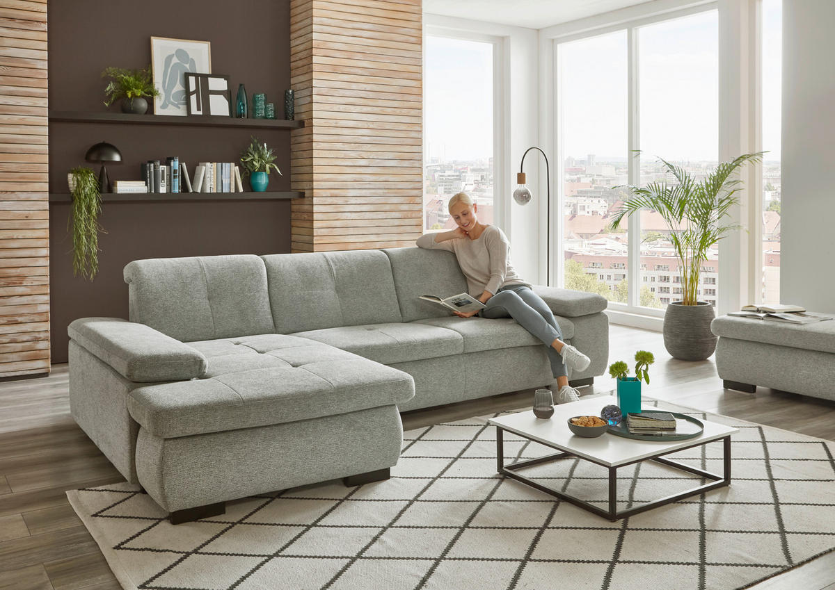 ECKSOFA in Flachgewebe Alufarben  - Schwarz/Alufarben, Design, Textil/Metall (174/297cm) - Beldomo Style