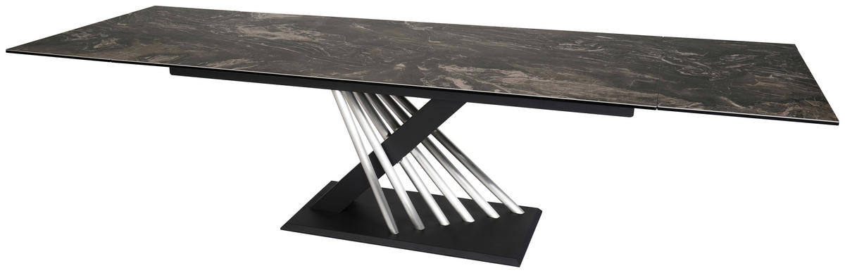 ESSTISCH 200-300/100/76 cm  Metall, Glas, Keramik ausziehbar rechteckig Schwarz, Edelstahlfarben  - Edelstahlfarben/Schwarz, Design, Glas/Keramik (200-300/100/76cm) - Belluti