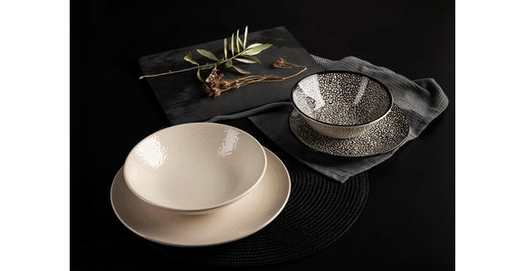 KOMBISERVICE Grau, Schwarz, Weiß 24-teilig 6 Personen  - Schwarz/Weiß, LIFESTYLE, Keramik - Novel