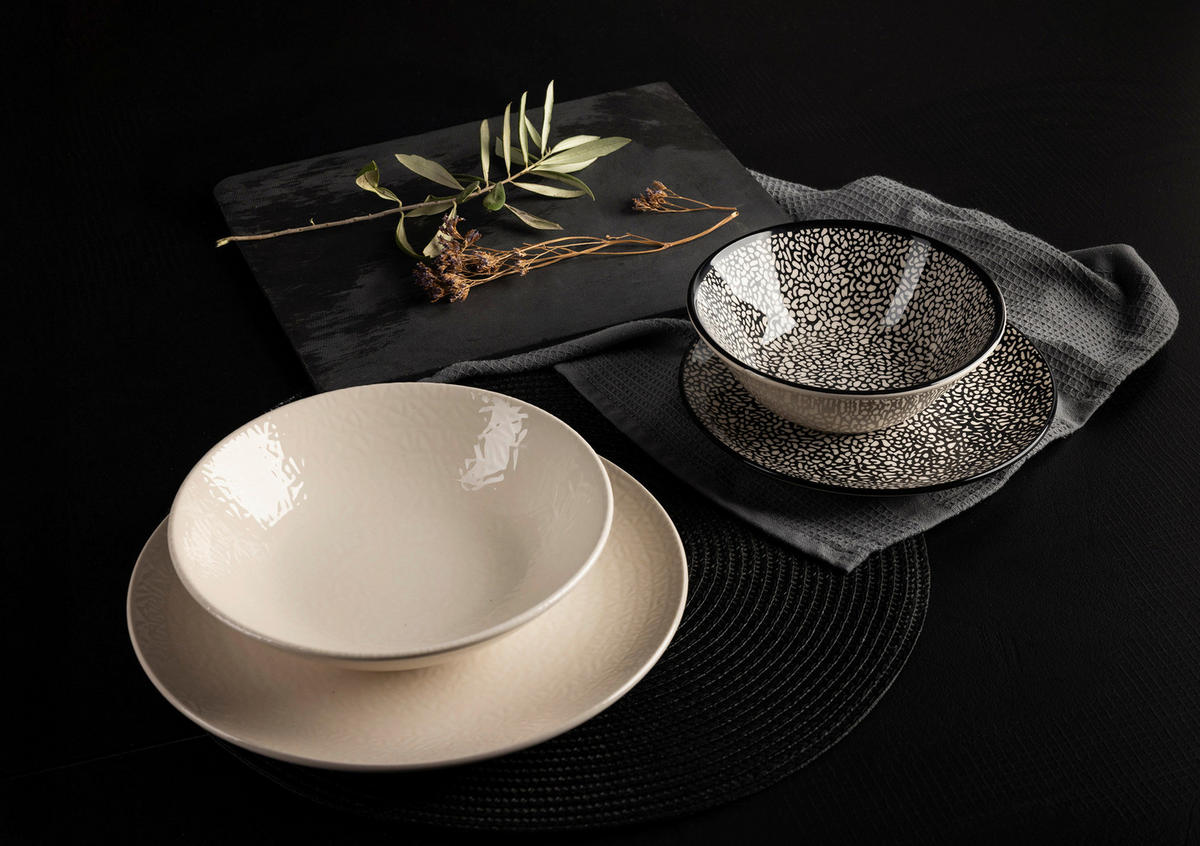 KOMBISERVICE 24-teilig  - Schwarz/Weiß, LIFESTYLE, Keramik - Novel