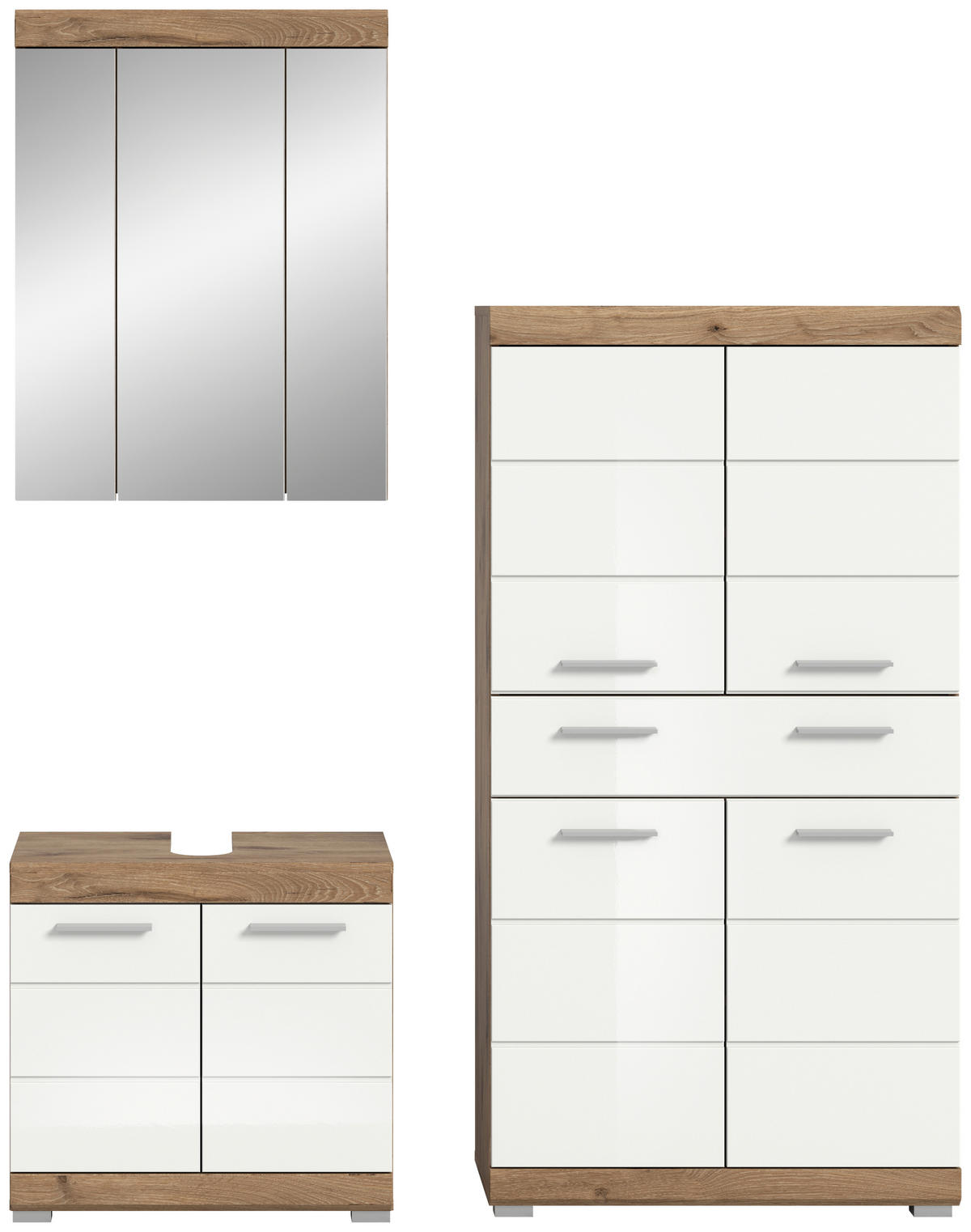 BADEZIMMER 3-teilig  in 134 cm  - Chromfarben/Eichefarben, MODERN, Glas/Holzwerkstoff (134cm) - MID.YOU