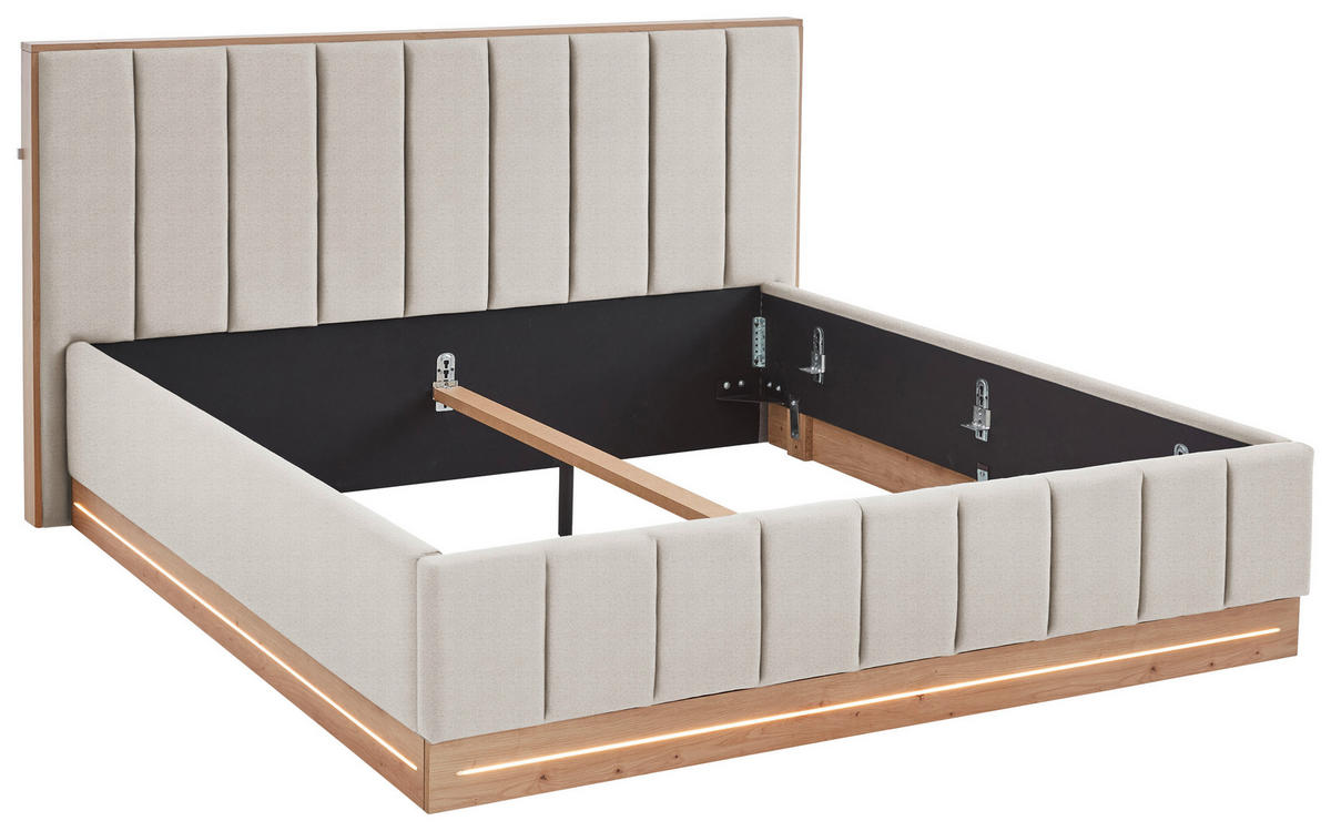 POLSTERBETT Beleuchtung Beige 180/200 cm  - Eichefarben/Beige, Basics, Holzwerkstoff/Textil (180/200cm) - Chameo