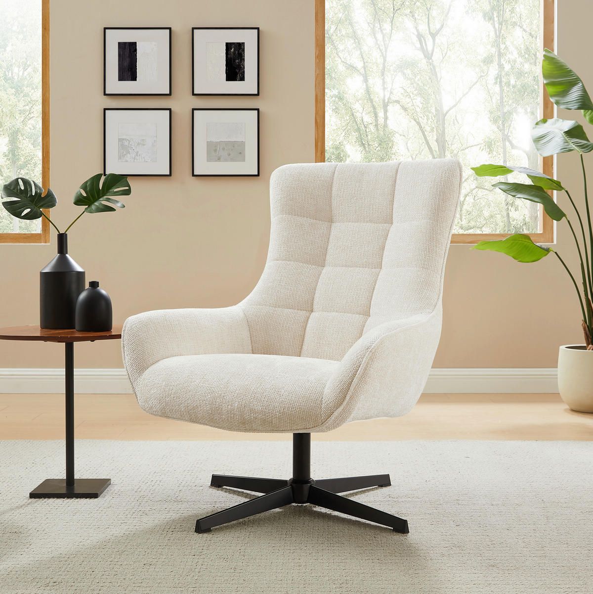 SESSEL in Chenille Beige  - Beige/Schwarz, MODERN, Textil/Metall (81/103/85cm) - Livetastic