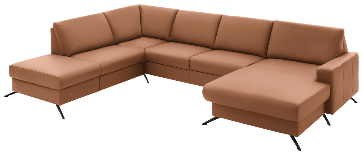 WOHNLANDSCHAFT in Echtleder Beigebraun  - Beigebraun/Schwarz, Design, Leder/Metall (233/339/165cm) - Beldomo Premium