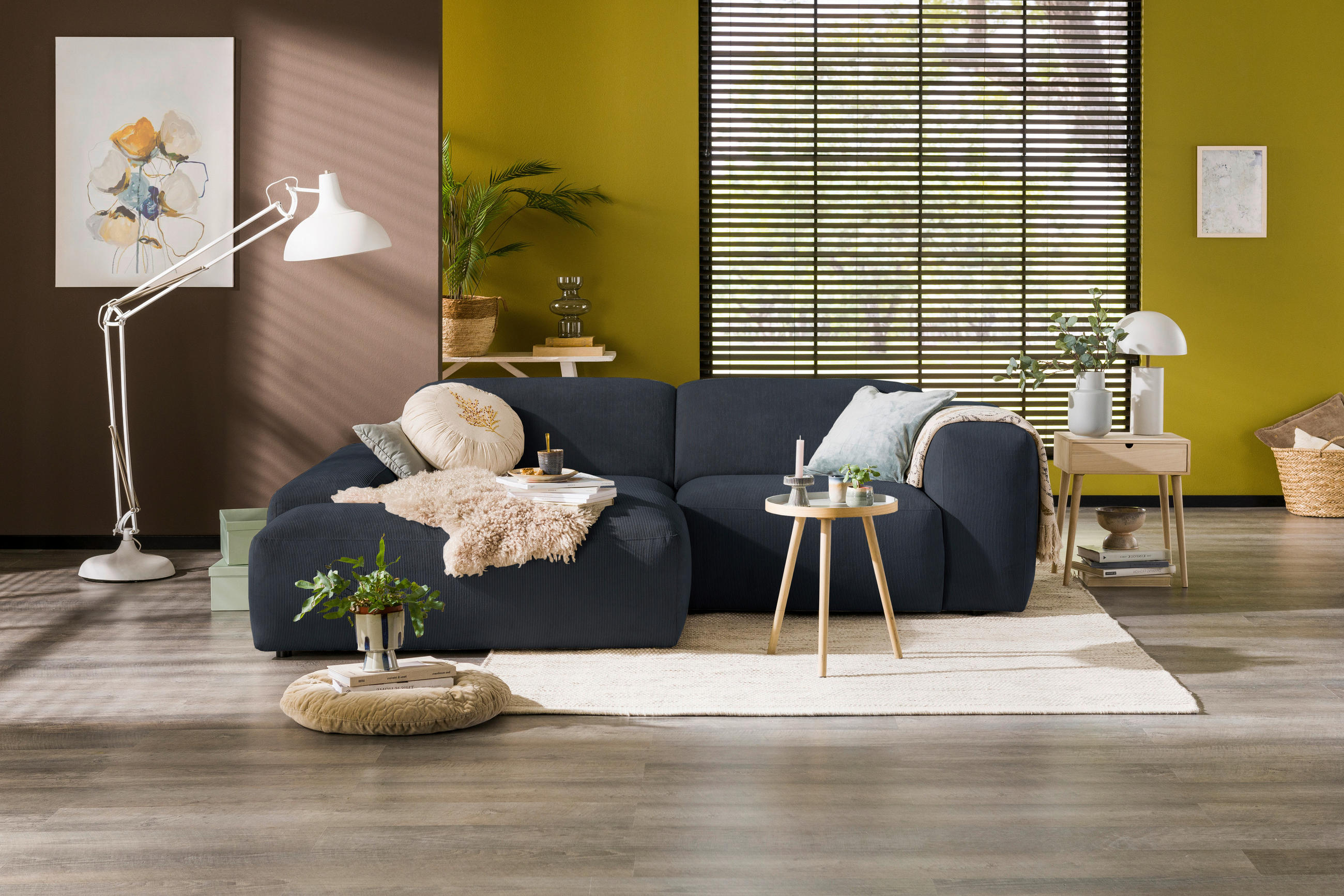 ECKSOFA HANNAH Blau Cord  - Blau/Schwarz, Design, Kunststoff/Textil (170/252cm) - MID.YOU