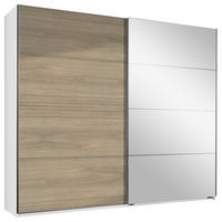 SCHWEBETÜRENSCHRANK  in Weiß, Eichefarben, Hickory  - Eichefarben/Alufarben, Design, Glas/Holzwerkstoff (225/210/65cm) - Carryhome