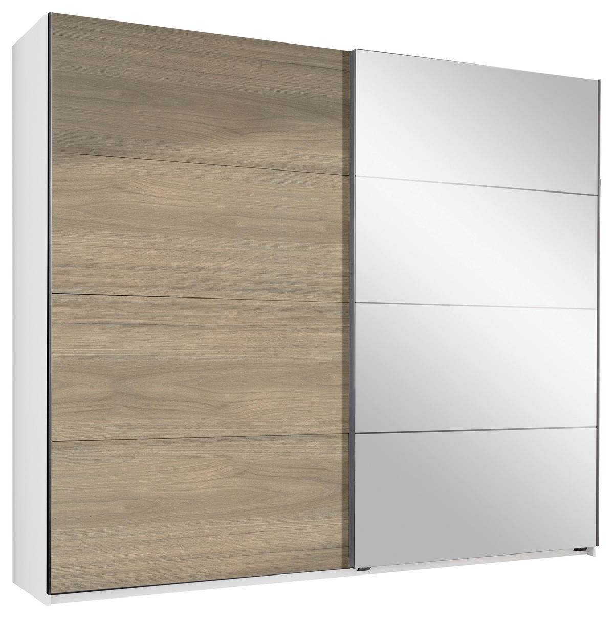 SCHWEBETÜRENSCHRANK  in Weiß, Eichefarben, Hickory  - Eichefarben/Alufarben, Design, Glas/Holzwerkstoff (225/210/65cm) - Carryhome