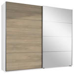 SCHWEBETÜRENSCHRANK  in Weiß, Eichefarben, Hickory  - Eichefarben/Alufarben, Design, Glas/Holzwerkstoff (225/210/65cm) - Carryhome