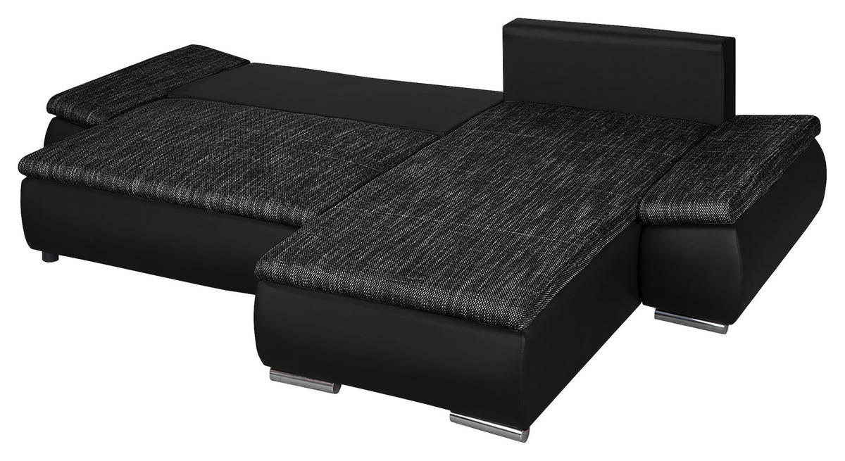 ECKSOFA Schwarz Textilgeflecht  - Chromfarben/Schwarz, Design, Textil (266/175cm) - Livetastic