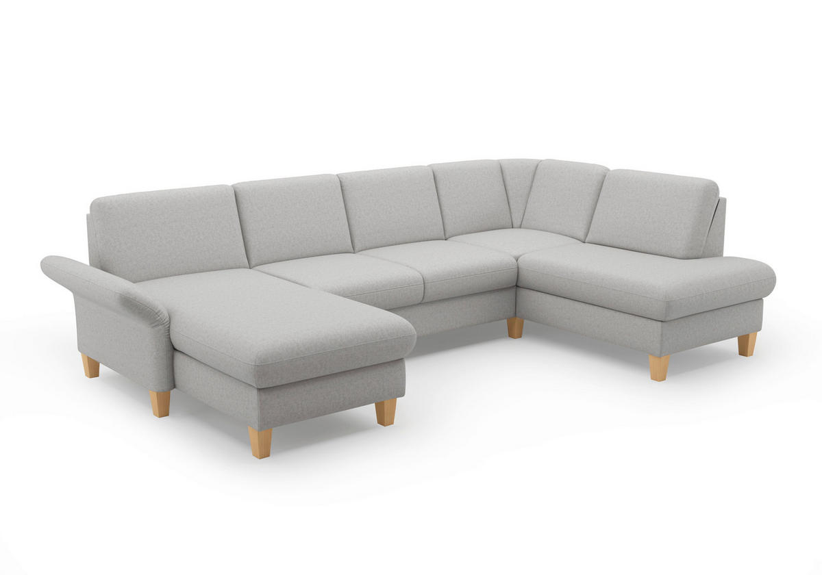 WOHNLANDSCHAFT Hellgrau Flachgewebe  - Eichefarben/Hellgrau, KONVENTIONELL, Holz/Textil (164/314/195cm) - Sit & More