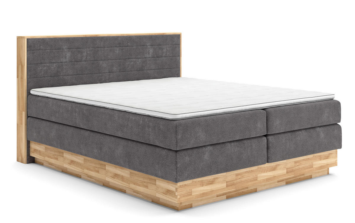 BOXSPRINGBETT 180/200 cm,  in Graphitfarben, Taupe, Eichefarben, Matratze, gepolstertes Kopfteil, Bettkasten, Topper, H3 + H3 = fest  - Taupe/Eichefarben, MODERN, Holz/Kunststoff (180/200cm) - Livetastic